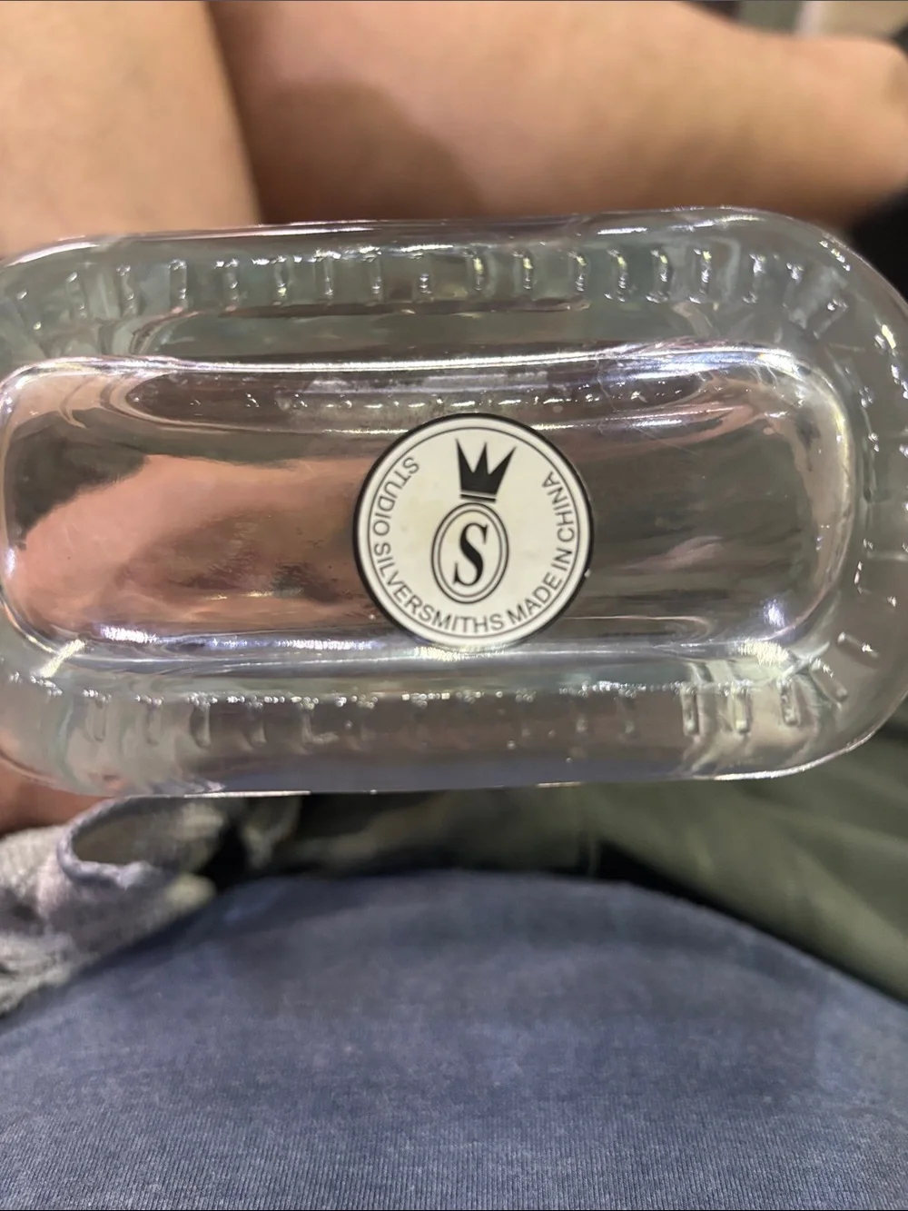 Clear Glass Decanter with Silver-Tone Medallion